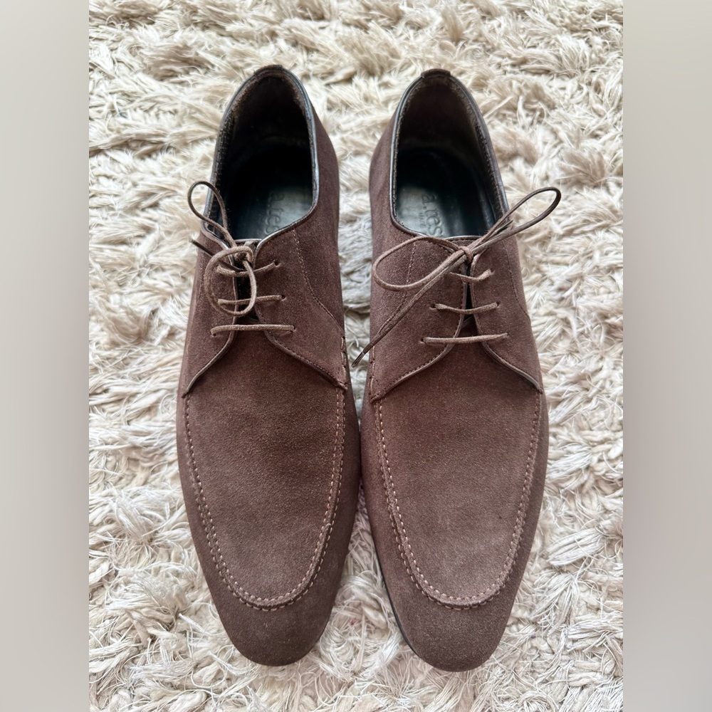 Men's A. Testoni Designer Brown Suede Lace-Up Derby Shoes Size 9.5